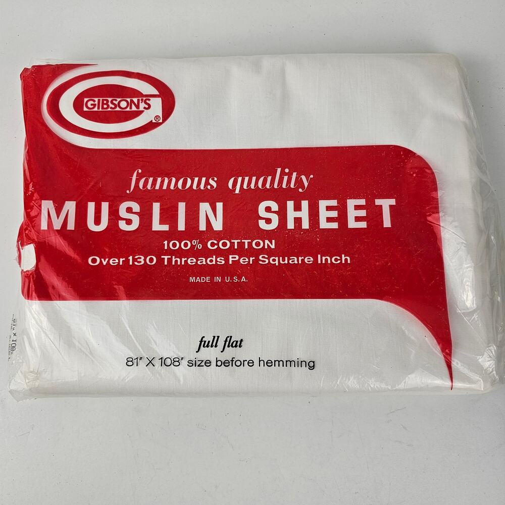Vintage Gibson's white cotton muslin sheet flat 81 x 108 New in Package upcycle